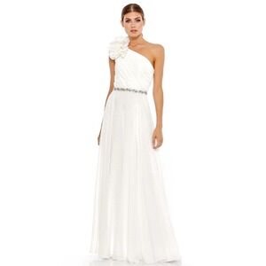Mac Duggal 49179 White Ruffled One Shoulder A-Line Gown Size 4